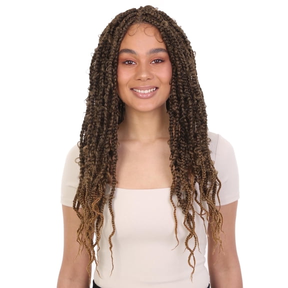 LUXLUXE Minia Curly Braided Lace Wig for Women, Long Hand-Tied, Black to Honey Blonde