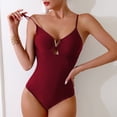 thumbnail image 2 of Gibobby Traje de baño completo mujer Traje de baño sexy de verano con cuello en V y correa para mujer, traje de baño ajustado de color sólido(Rojo,G), 2 of 5