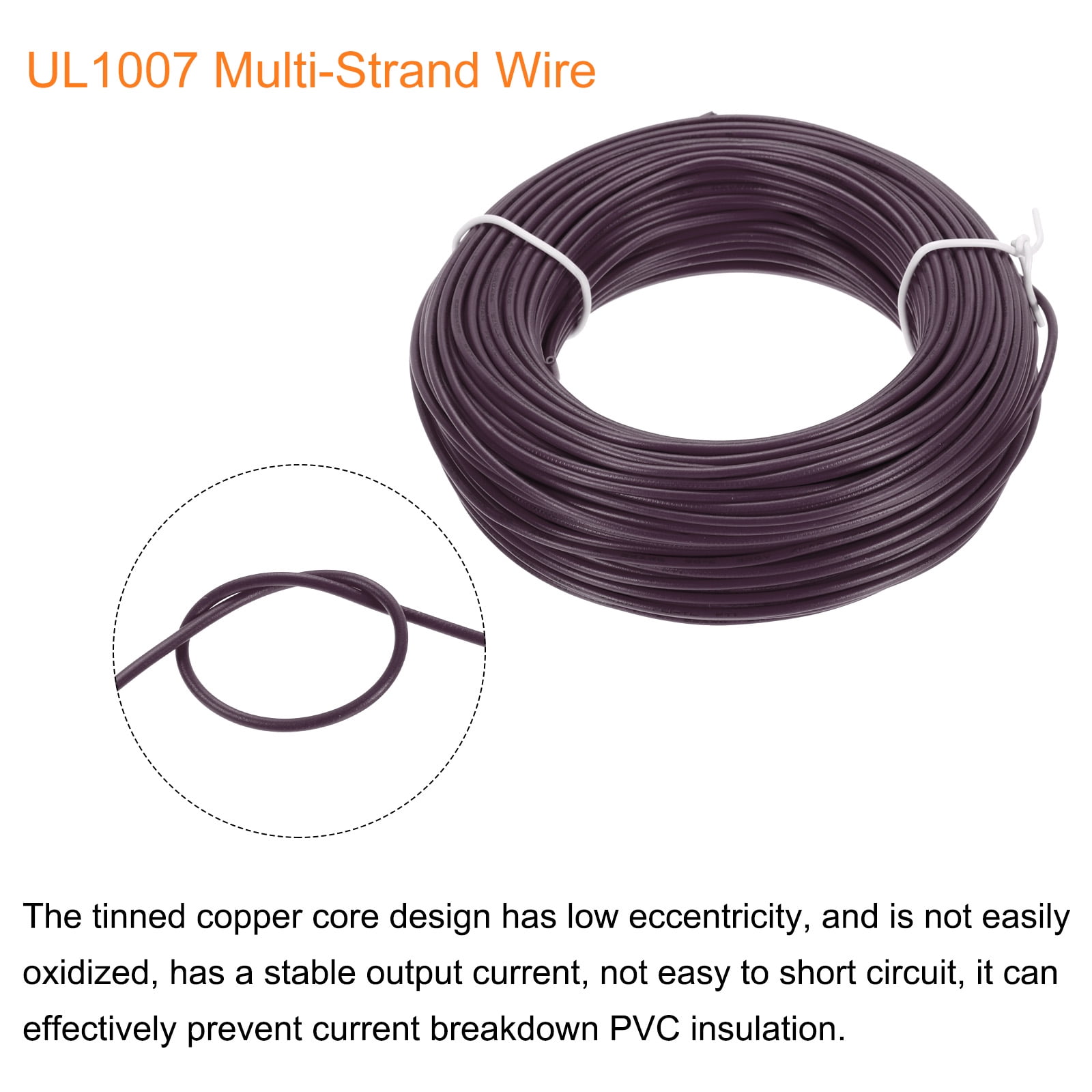 UL1007 22AWG Gauge Stranded Hook-Up Wires, Electrical Wire Tinned Copper Wire 30m/100ft Brown