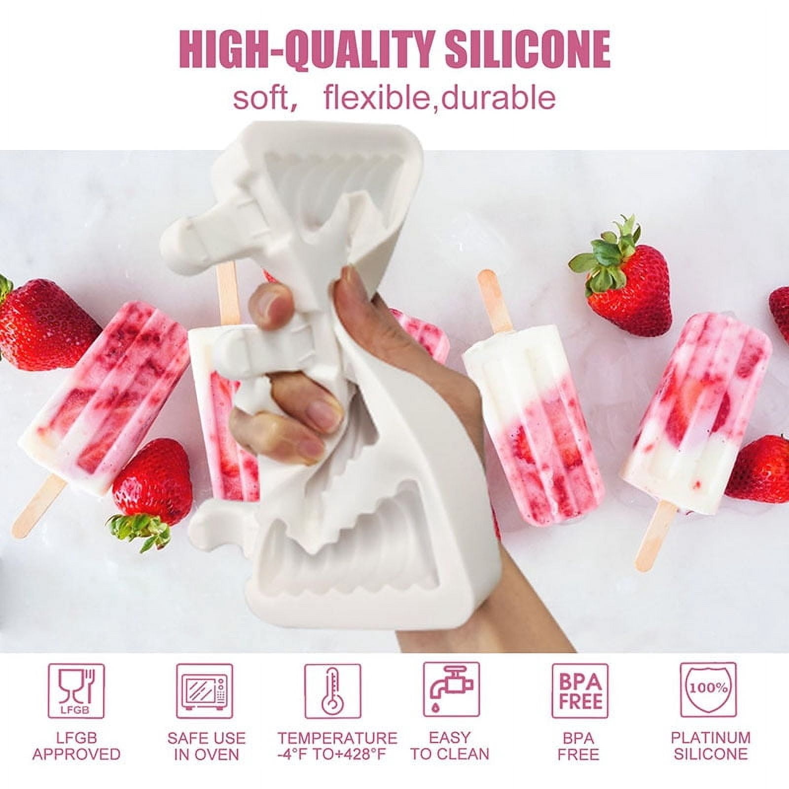 Popsicle Silicone Mold Reusable Food Grade Frozen Ice Cream Dessert Cakesicle Moulds Ice Pop  Molds for Baking 50 Wooden Sticks
