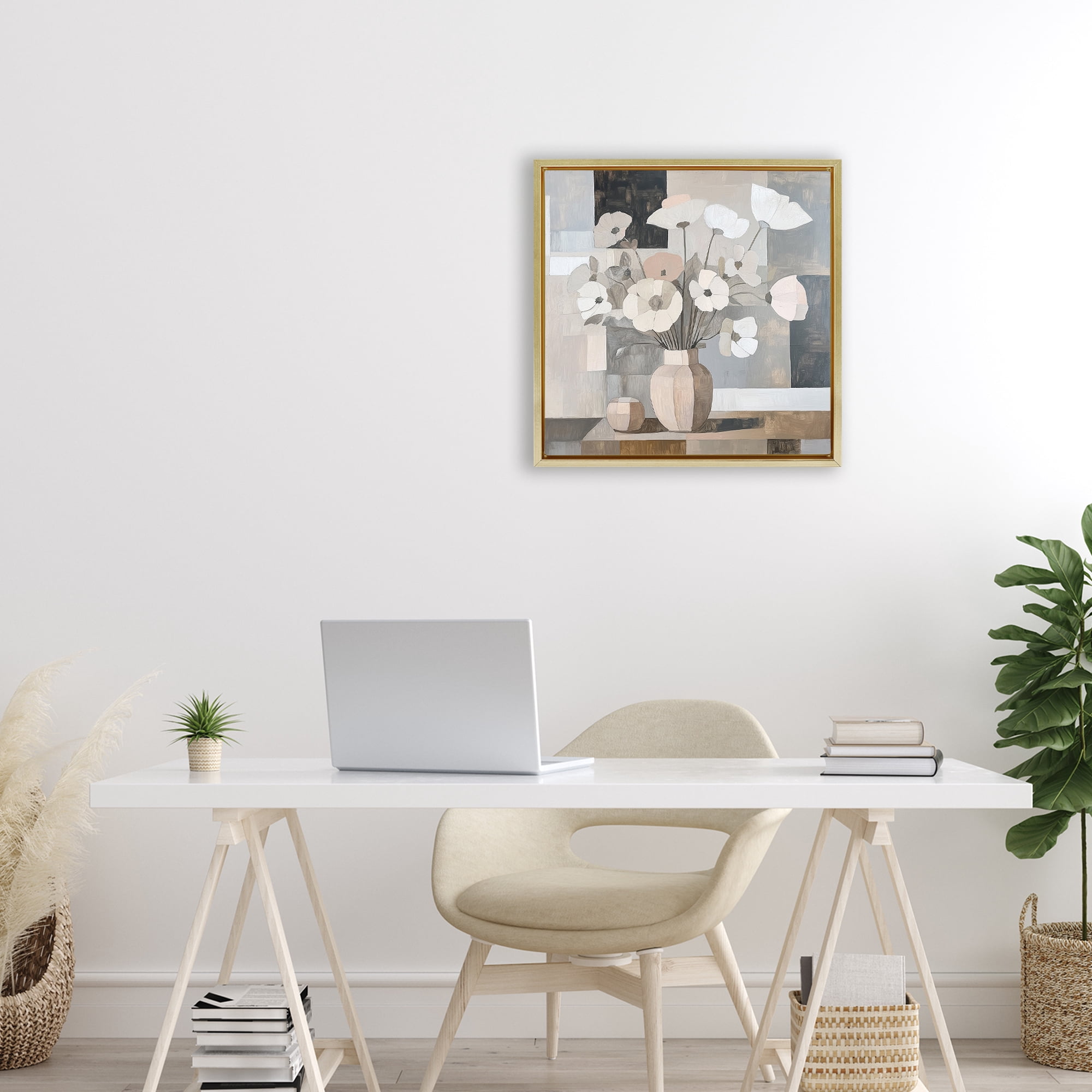 Stupell Industries Muted Pastel Poppies in Cubism Gold Framed Floater Canvas Wall Art, design by Heidi Kuntz
