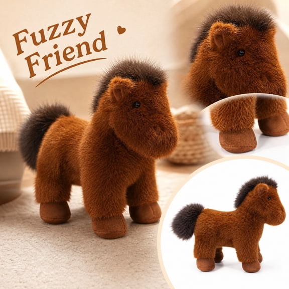 Brown Horse Plush Soft Stuffed Animals Plush Doll Pony Figure Decorative Home Gift Collection for Bedroom Living Room