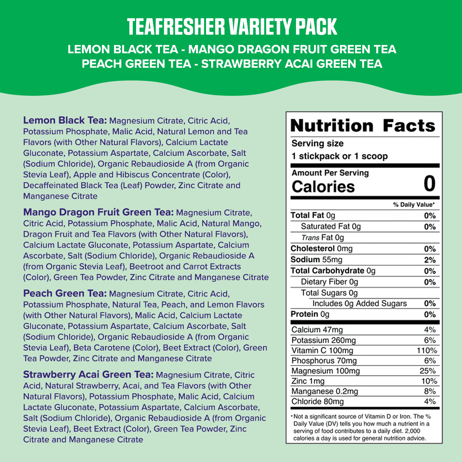 Ultima Replenisher TeaFreshers Daily Electrolytes Powder and Instant Tea Mix - Variety Pack, 16 Stickpacks - Hydration Packets with 4 Sugar-Free Fruit and Tea Fusions, 6 Key Electrolytes