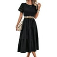 thumbnail image 3 of Women'S Spring Summer Solid Color Elegant Dresses Crewneck Cut Out Maxi Dress Black XL, 3 of 9