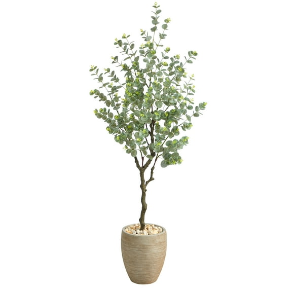 Nearly Natural 5ft. Eucalyptus Artificial Tree in Sandstone Planter