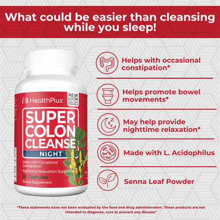 Health Plus Super Colon Cleanse Night Formula, 60 Capsules, 30 Servings