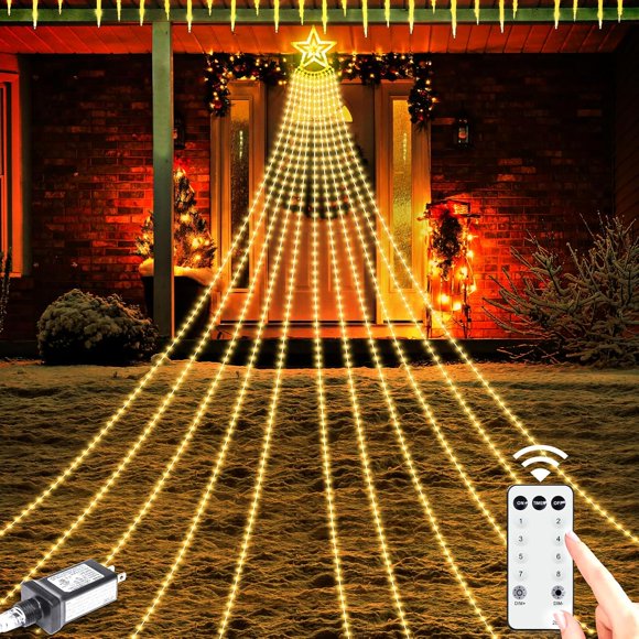 shiyou-Larger Christmas Decorations Star Lights, 960 LED Warmwhite Waterfall Tree Lights 8 Modes Timer Remote Christmas String Lights for Indoor Yard Patio Holiday Party Decoration