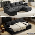 thumbnail image 5 of BedLuxury 104" Large Sectional Sofa with Pull Out Bed, Storage Ottoman & USB Charging , U Shaped Sleeper Couch for Living Room, Corduroy Black, 5 of 7