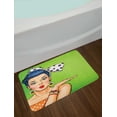 thumbnail image 2 of Lips Bath Mat, Comic Style Pop Art Retro Girl with Blue Hair Polka Dotted Hair Tie Blowing a Kiss, Plush Bathroom Decor Mat with Non Slip Backing, 29.5" X 17.5", Multicolor, by Ambesonne, 2 of 2