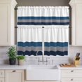 thumbnail image 2 of Grey Blue Curtain Valances Set Geometric Stripes Kitchen Curtains 36&nbsp;inch Length Rod Pocket Valance and Tiers 3 Piece Set Small Bedroom Bathroom Laundry Decor, 2 of 9