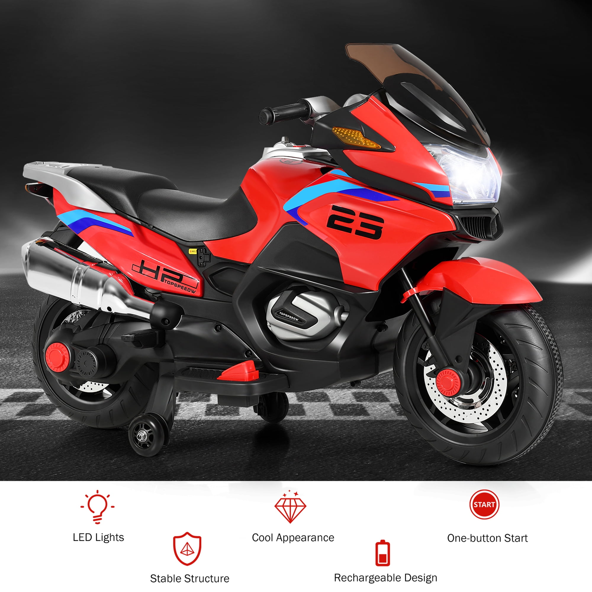 Gymax 12V Electric Kids Ride On Motorcycle w/ Training Wheels Red