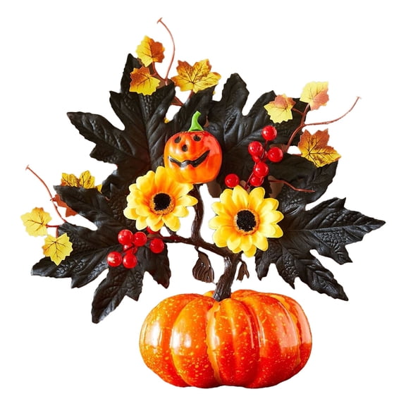 kjfeif Artificial Pumpkin Table Centerpiece Potted Plants With Maple Sunflower Berries Fall Desktop Arrangement Ornament for Home Fall Centerpieces Floral Arrangements Wedding Decor