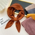 thumbnail image 5 of Skymirror Women Square Scarf Plain Color Wavy Edge Pleated Neck Wear Temperament Thin Silky Crinkled Scarf for Office, 5 of 8