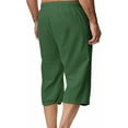 thumbnail image 3 of VSSSJ Mens Capri Pants Loose Fit Cotton Linen Casual Drawstring Elastic Waist Straight Leg Breathable Summer Outdoor Beach Cropped Pants Green XL, 3 of 6