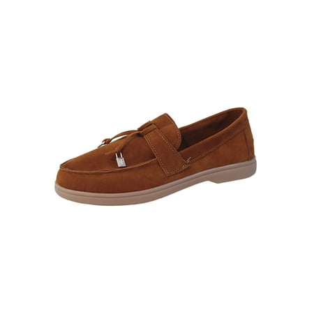 

Glookwis Women Casual Shoes Slip On Moccasins Tassel Flats Womens British Non-slip Comfort Shoe Breathable Lightweight Loafers Brown 5