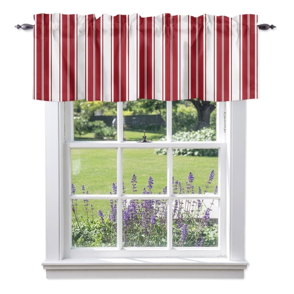Red Striped Valances for Windows, Vertical Stripe Modern Minimalist Valance Window Treatment Rod Pocket Short Curtains Valances for Kitchen Bathroom 42"W x 12"L