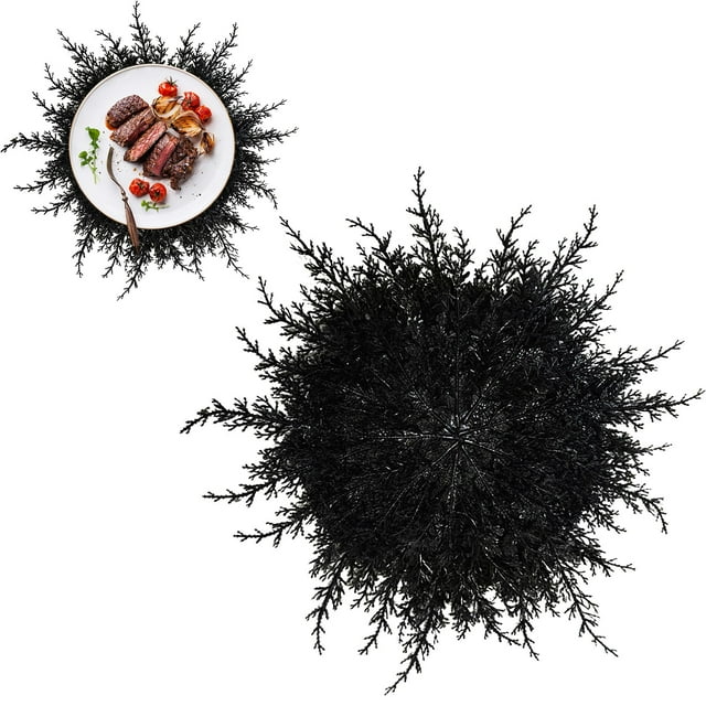 Artificial Plant Round Placemat,Heat Resistant Mat for Dining Table,Christmas Decorative Table Mat for Cups Dishes,Tabletop Decor,15.75",A