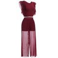 thumbnail image 6 of IBTOM CASTLE Women Two Piece Lyrical Dance Outfit Criss Cross Crop Tops + Mesh Tulle Wide Leg Pants Modern Contemporary Dancewear XL Wine Red, 6 of 8