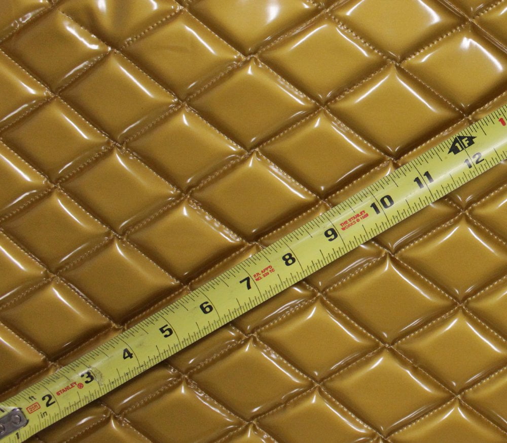 Quilted Vinyl Padded Upholstery Fabric w 3/8" Foam Backing Glossy Grain 2"x3" Diamond /52" Wide/Continuous Yard/ Commercial Seating, Easy-clean Surface, Accent Chair, Couch Cushion Cover (GOLD)