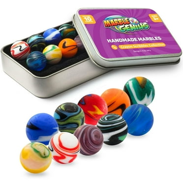 Marble Genius Designer Marbles, Crayon Scribbles, 16mm (⅝ Inch), 10 Handmade Glass Marbles for Kids, Gifts for Kids, Stocking Stuffers for Kids, Marble Run Accessory