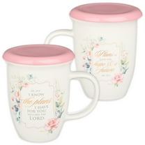 Christian Art Gifts Encouraging Scripture Ceramic Coffee and Tea Mug with Lid for Women: I Know the Plans - Jeremiah 29:11 Inspirational Bible Verse Novelty Beverage Cup, Pink Rose Floral, 13 oz.