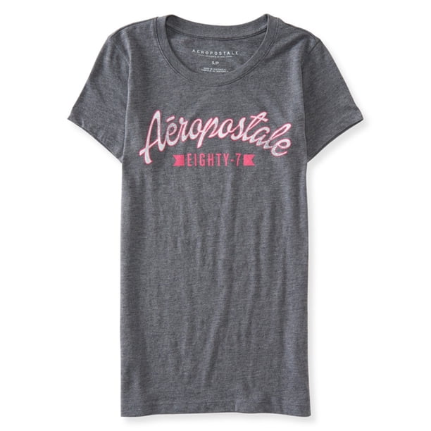 Aeropostale Eighty-7 Camiseta gráfica para mujer, gris, pequeña Aeropostale Camiseta gráfica