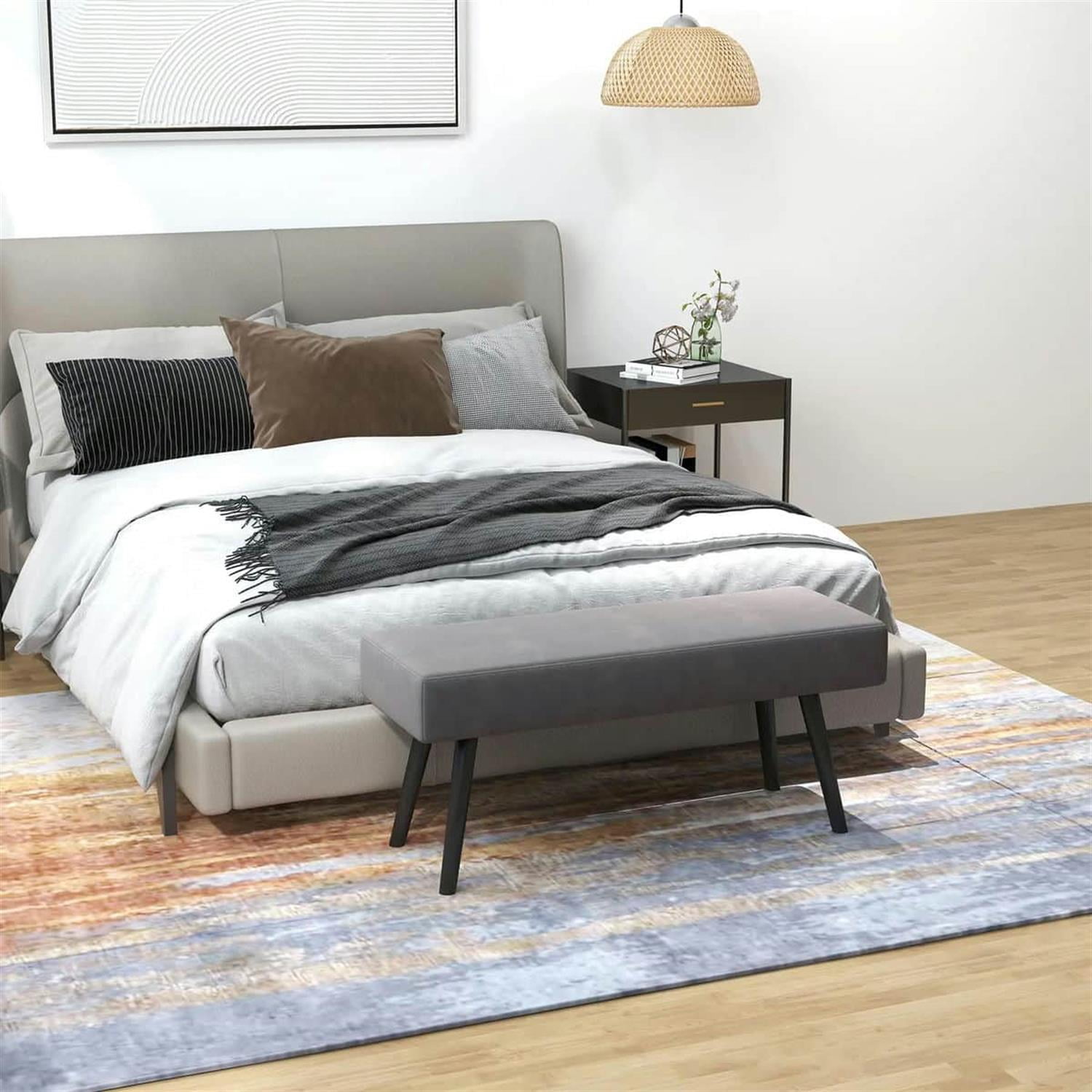 Demi Bonn 39" Upholstered Bench, Modern End of Bed Bench with Steel Legs for Living Room and Bedroom Seating, Gray