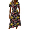 thumbnail image 4 of Halloween Midi Dresses for Women Witch Hat Ghost Short Sleeve Horror Sundress Pumpkin V Neck Funny Dresses, L, 4 of 5