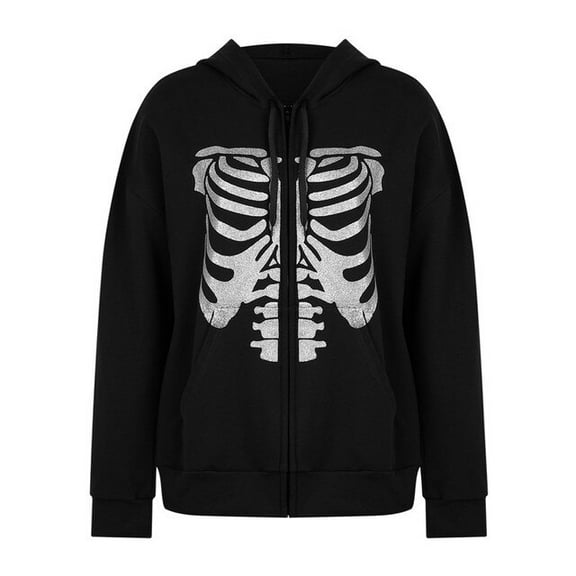 YCNYCHCHY Y2K Print Skeleton Hoodie Women Oversized Sweatshirts 2023 Fashion Goth Jacket Zip Up Hoodies Egirl Streetwear Emo Clothes