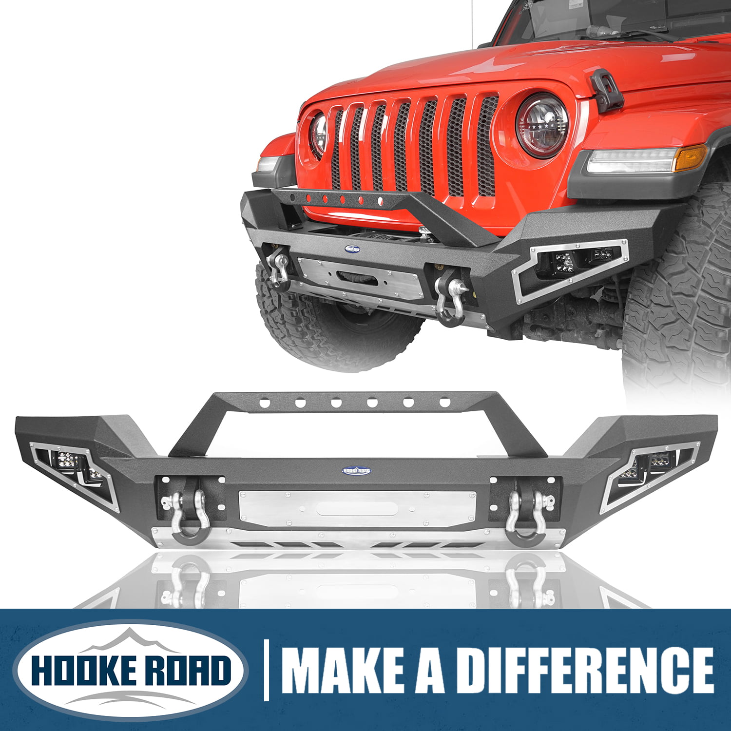 Hooke Road Steel Front Bumper fits Jeep Wrangler 2018-2020 JL / Gladiator  2020-2022 JT 