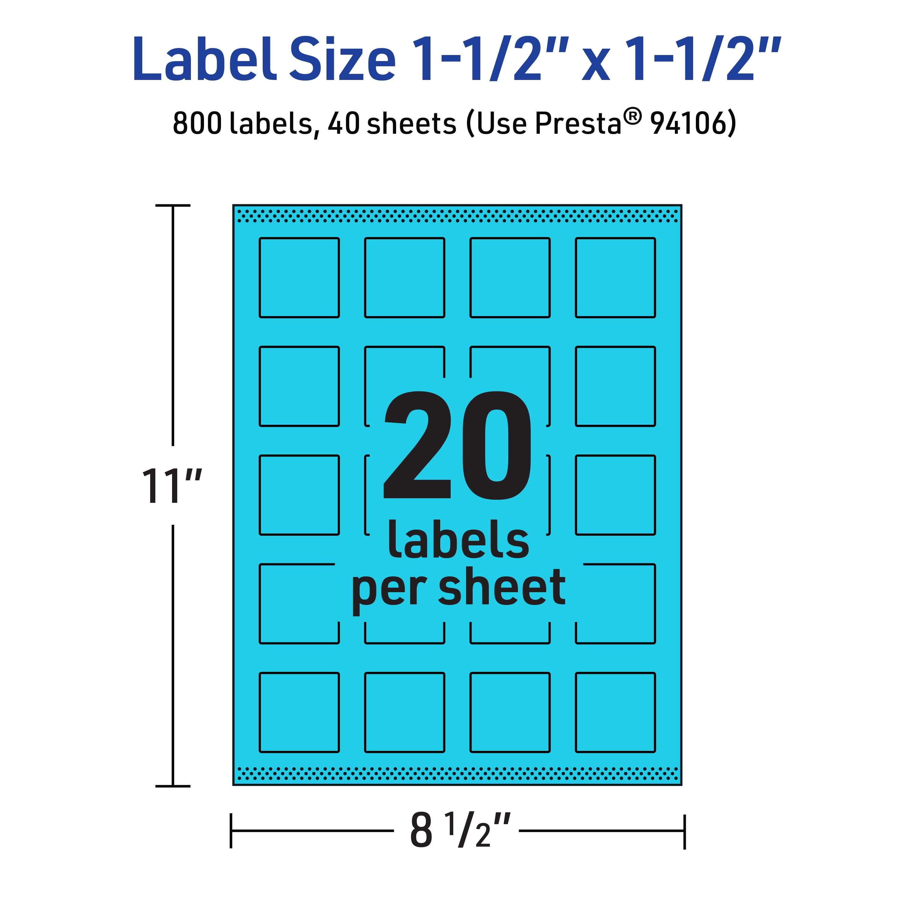 Avery Printable Square Labels, Bright Blue, 1.5" x 1.5", 800ct