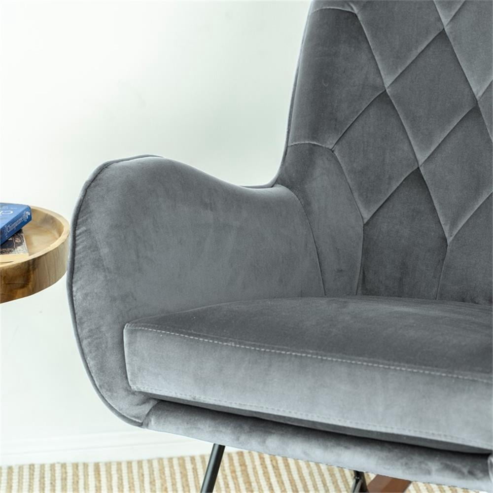 Severn Mid Century Modern Indoor Nursery Velvet Rocking Chairs in Dark Gray