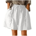 thumbnail image 2 of up to 60% off Gifts wycnly Womens High Waist Drawstring Shorts Casual Solid Plus Size Ruffle Trim Wide Leg Short Pants Summer Breathable Cotton Linen Shorts with Pocket White m, 2 of 6