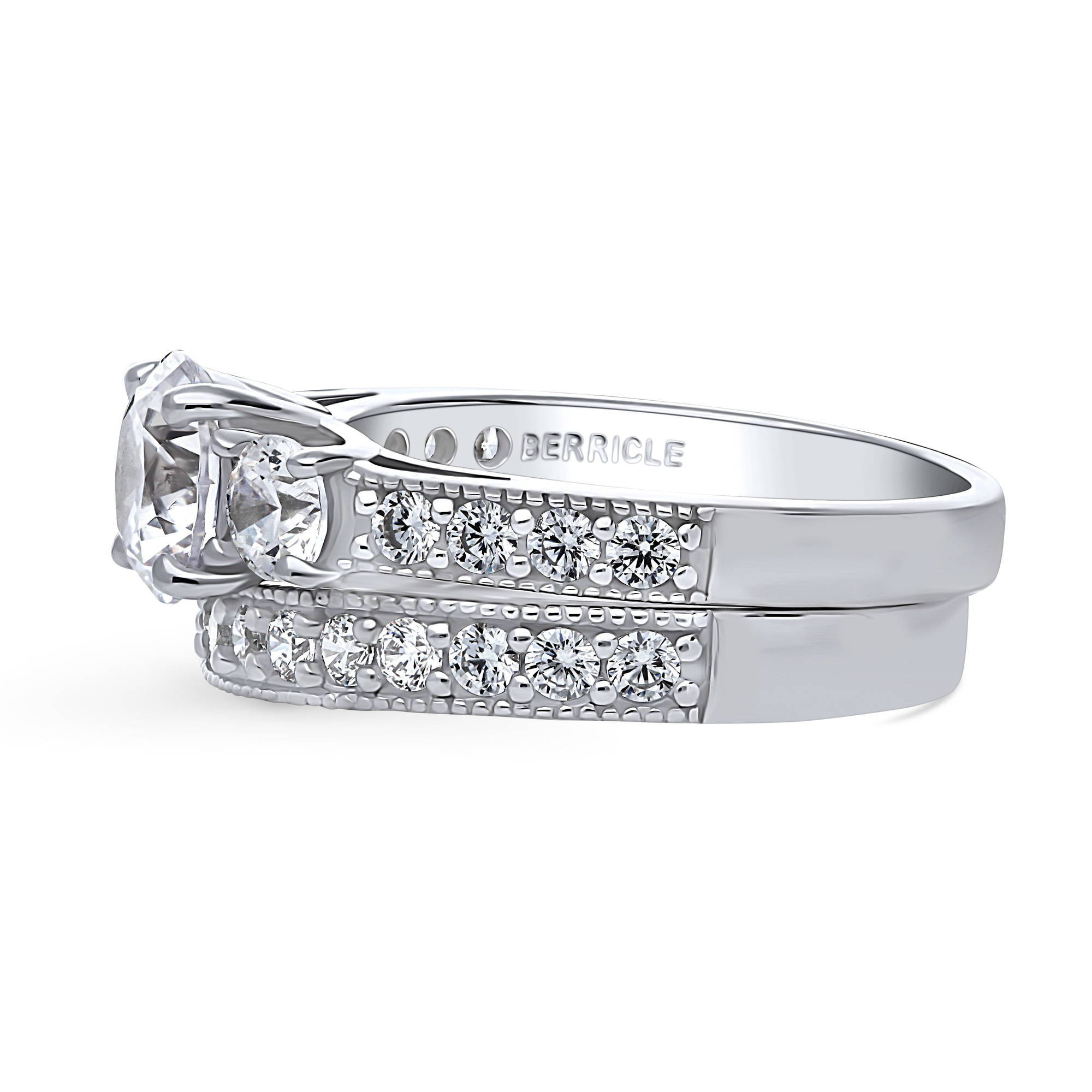BERRICLE Sterling Silver 3-Stone Wedding Engagement Rings 1.25 Carat Round Cut Cubic Zirconia CZ Ring Set for Women, Rhodium Plated Size 8.5