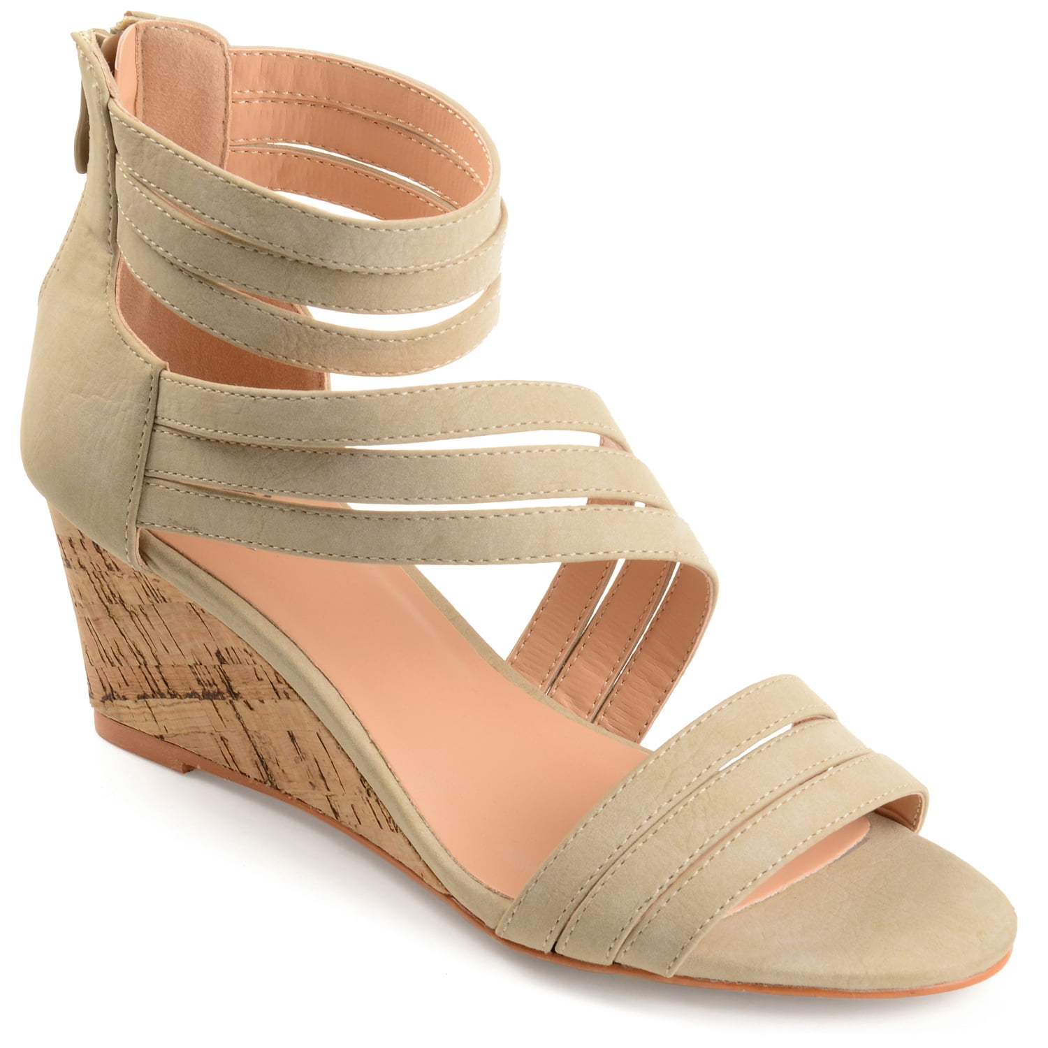 Womens Strappy Faux Leather Faux Cork Wedges - Walmart.com
