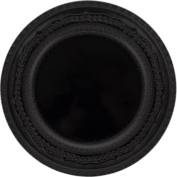 Koyal Wholesale Black Acrylic Charger Plates Round Vintage Lace, Set of 4