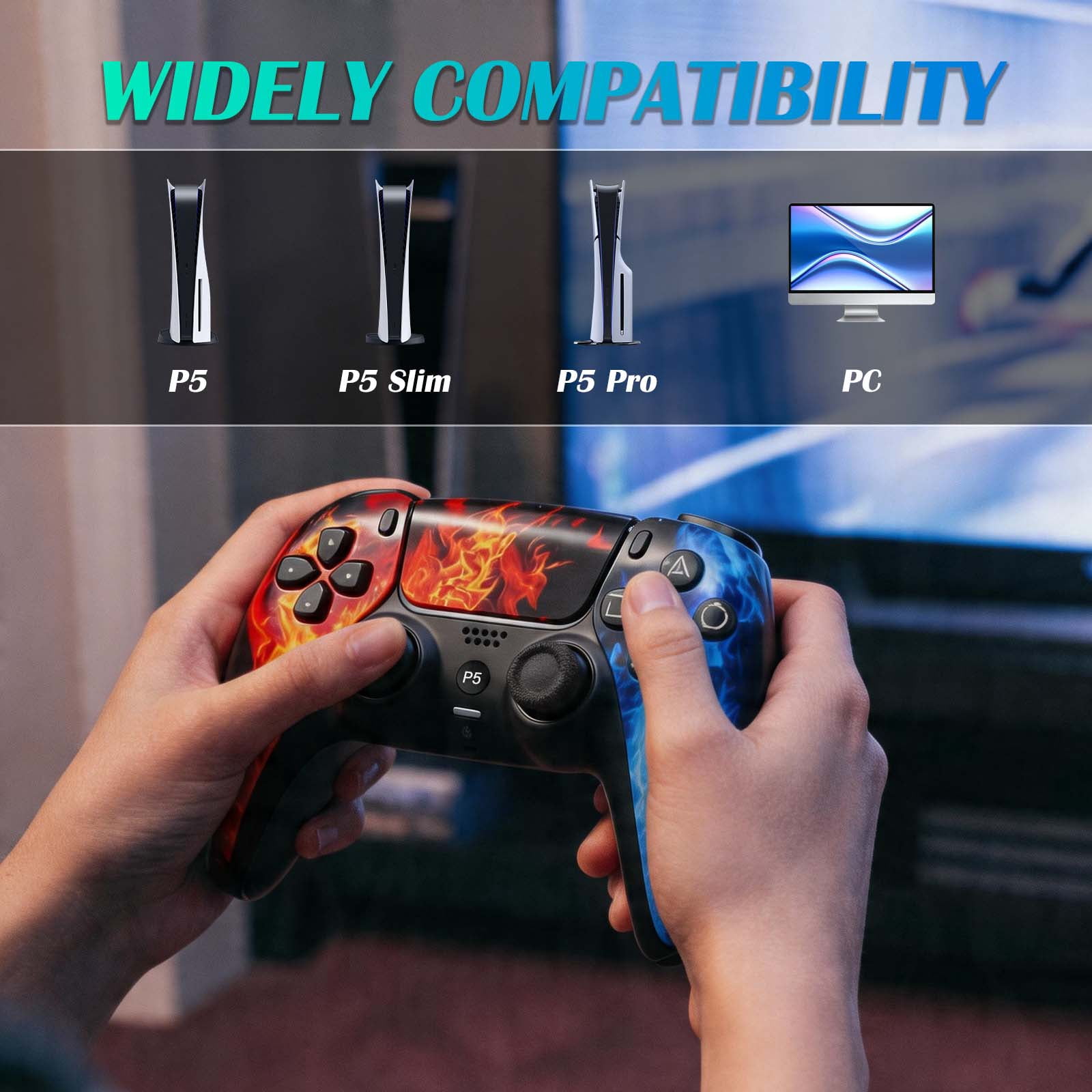 Gaming Controller Compatible with PS5/Slim/Pro/PC, Wireless Gamepad with 6-Axis Gyro/Dual Vibration/1500mAh Battery