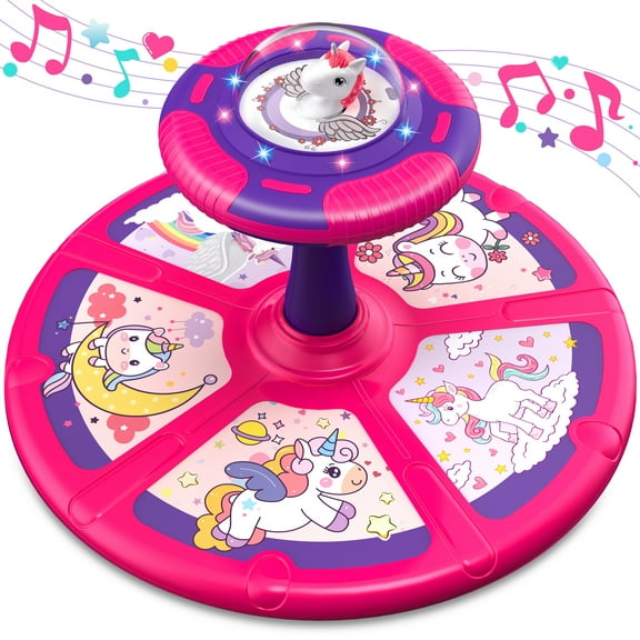 Freecat Unicorn Sit and Spin Toy, Birthday Christmas Gift for Girls Age 1 2 3 4 Years Old, Toddler Toys, with LED and Music, 360° Spin Around Toy for Kids Girls 18 Months up