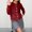 Red, variant on Womens Pearl Button Cardigan, Crew Neck Long Sleeve Knit Gray One Size