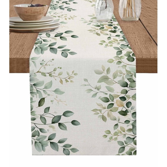 Ldtrchee Vintage Eucalyptus Table Runner 72 Inches, Leaf Weeping Green Succulent Plant Bed Runner Dresser Scarves Tabletop for Indoor Outdoor Parties/Ceremony/Banquet, 18" x 72"
