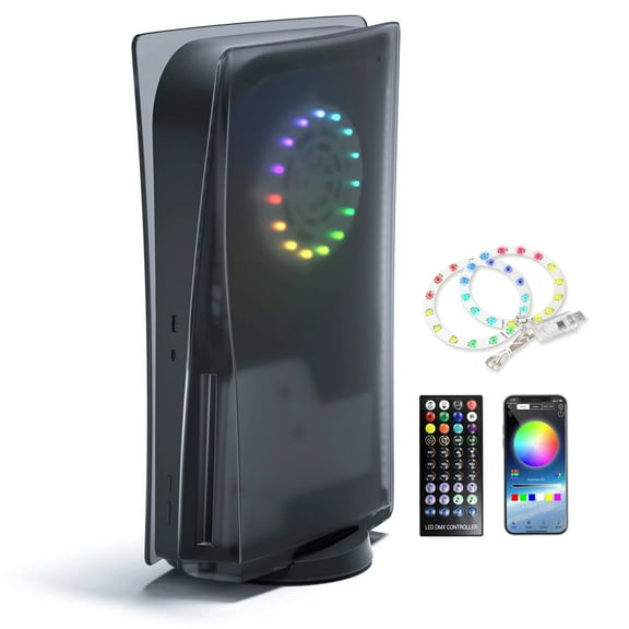 Mytrix PS5 Faceplate 2 in 1 Translucent Black Plates for PS5 Disc Edition   RGB LED Music Sync Light Strips Kit: Replacement Console Face Plate, Sound Sync Mode Lighting with 8 Colors 400  DIY Effects