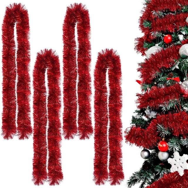 Guirnaldas para árboles de Navidad (juego de 4), decoración de guirnaldas rojas brillantes para árboles de Navidad, vacaciones navideñas, decoraciones para interiores y exteriores Xemadio WLJ-4006