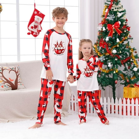

Leutsin Christmas Parent-child Set Plaid Print HomeWear Pajamas Two-piece Child Set