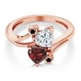 thumbnail image 3 of Gem Stone King 18K Rose Gold Plated Silver White Moissanite Red Garnet and Black Diamond Ring for Women (1.83 Cttw, Heart Shape 6MM, Gemstone Birthstone, Size 8), 3 of 6