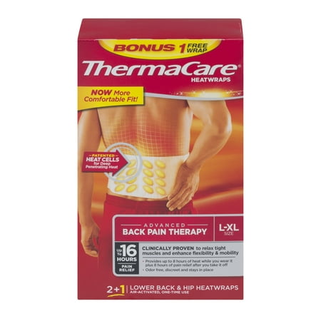 ThermaCare Advanced Back Pain Therapy (2 Count + 1 Bonus, L-XL Size) Heatwraps, Up to 16 Hours Pain Relief, Lower Back, Hip Use, Temporary Relief of Muscular, Joint