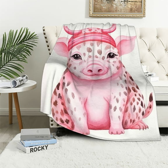 HENGT  Pigs in a Blanket,Funny Pig Wearing Leopard Bandana Isolated on White Cute Watercolor Illustration Pet Blanket Soft,Cozy,Warm Perfect for Bed,Sofa,Couch