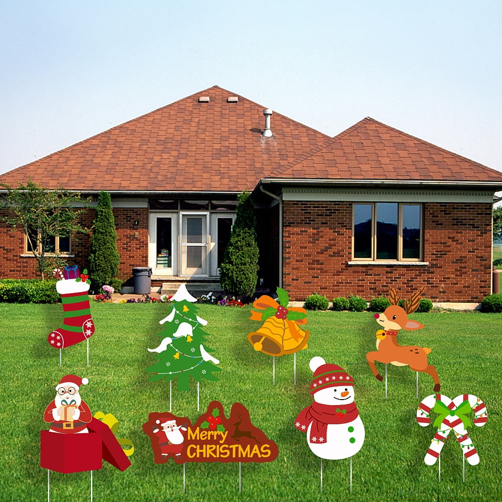 Plastic Yard Signs Display Decorations for Outdoor Garden Decoration Christmas Themed Mixed Shapes Mixed Color 180x160x4mm