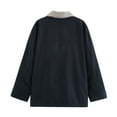 thumbnail image 2 of Mid-Length Oversized Canvas Jacket for Women with Contrast Corduroy Collar, Loose Fit Utility Coat, Lightweight Casual Workwear Outerwear, 2 of 3