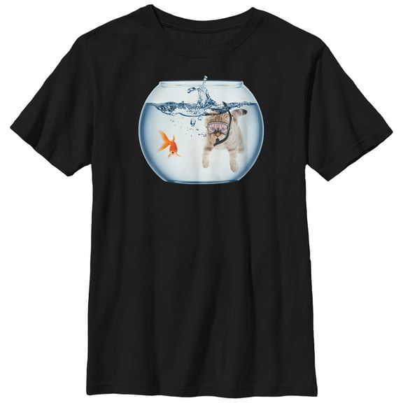 Boy's Lost Gods Snorkel Cat andfish Bowl Adventure  Graphic Tee Black Large