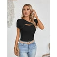 thumbnail image 2 of Womens Fashion Fall Clothes One Piece Cutout Tops short Sleeve Slim Fitted Shirts Tee Tshirts, 2 of 6